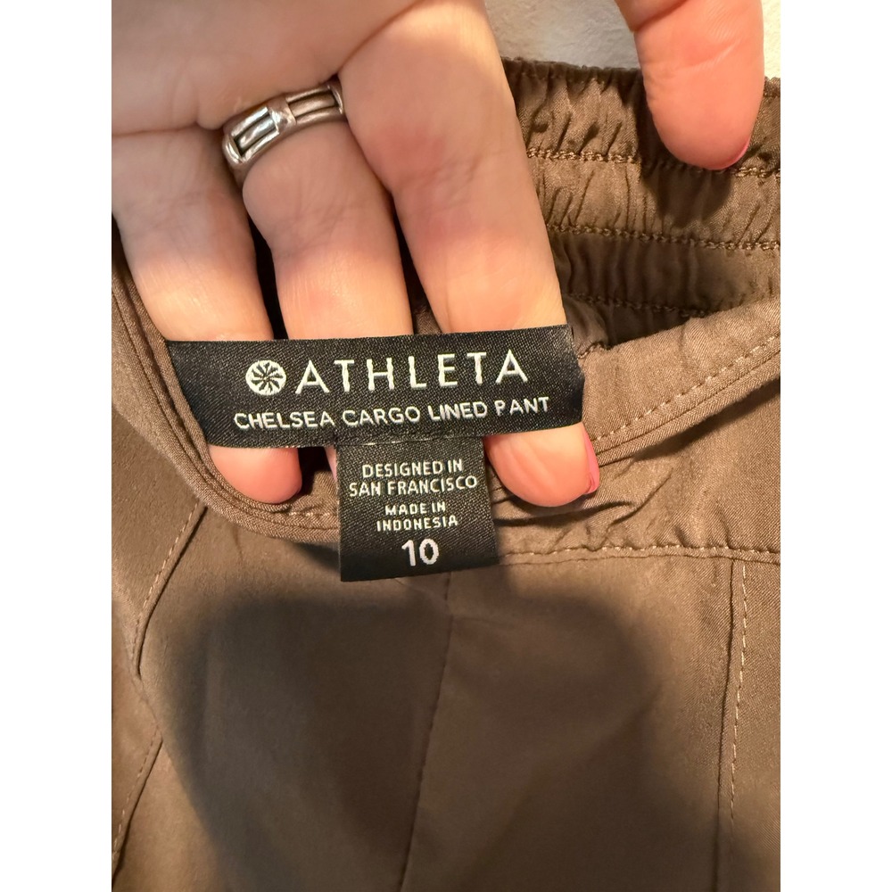 Athleta Chelsea Cargo Lined Pants Brown High Rise Tapered Jogger Womens 10 - Picture 3 of 4